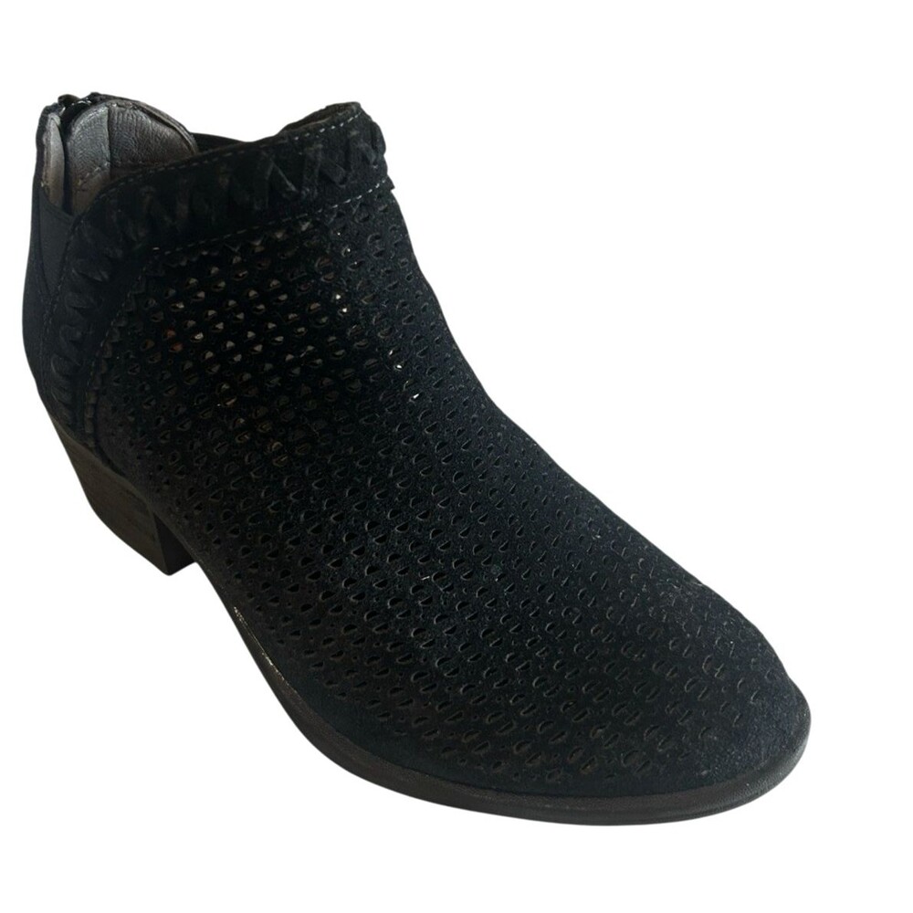 Earth Peak Perry Black Suede Perforated Ankle Zip Bootie Laser Cut Womens 6/6.5?